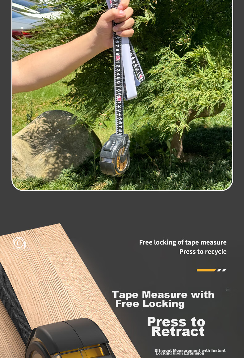 Ruineng Self-Locking Tape Measure, High Precision, Black Gold Rubber-Coated, Transparent Case, Wear-Resistant, Drop-Resistant Steel Tape Measure, Meter Ruler, Box Ruler, 10X25mm 13