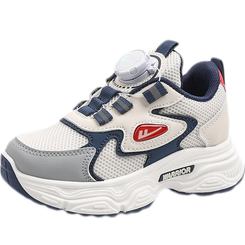 Warrior Children's Comfortable Running Shoes for Boys And Girls, White Sneakers with Rotary Buckle Dad Shoes WZ(CL)-0922 Beige Blue Gray 34