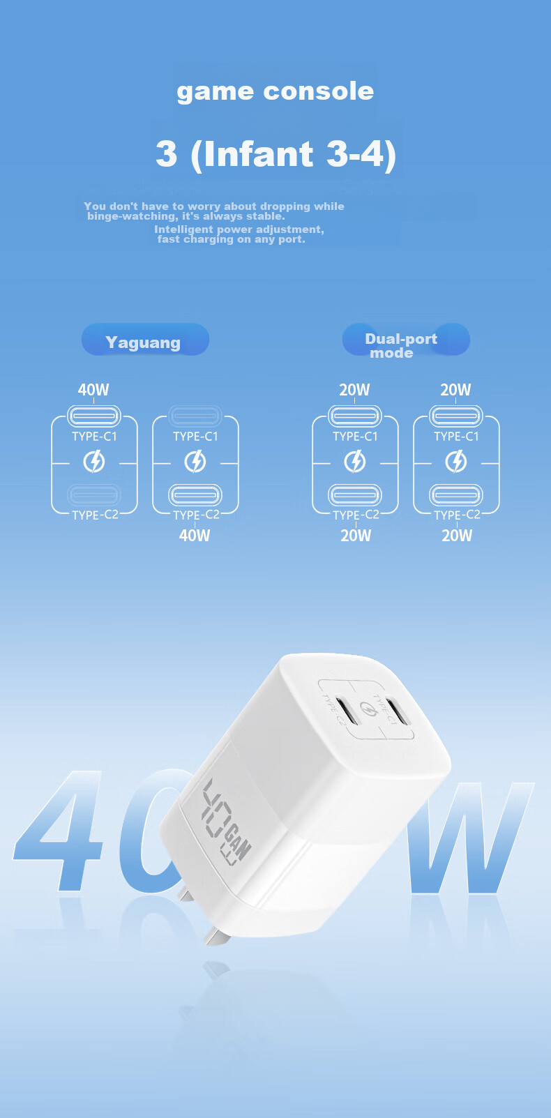 Canghua 40W Apple Charger, Gallium Nitride Charging Head, PD Fast Charging, Suitable for IPhone 18 Pro Max/17/16/Duo/15, Huawei Phones, Dual-Port Type-C Fast Charging Plug 5