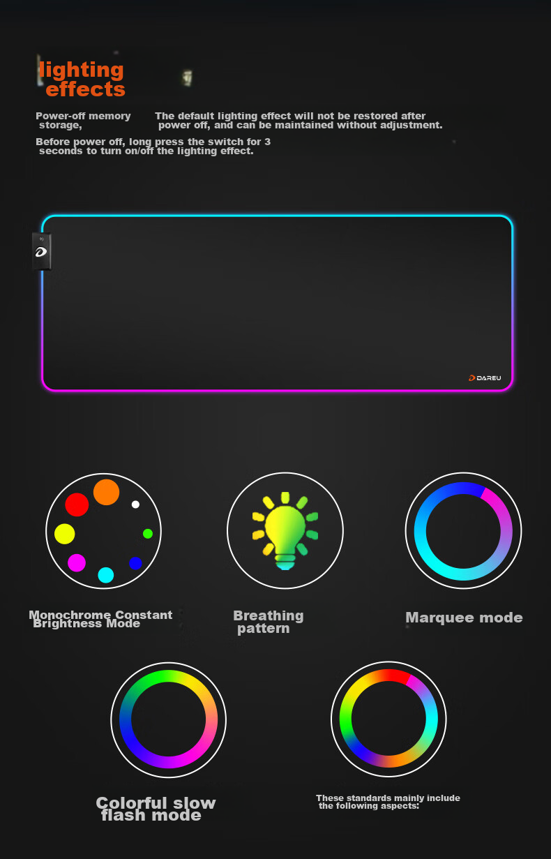 DAREU PE-T83 Professional Gaming Cool RGB Light-Up Mouse Pad Large Size 800*300*3mm USB Interface Thickened Edge-Locked Smooth Computer Desk Pad 4