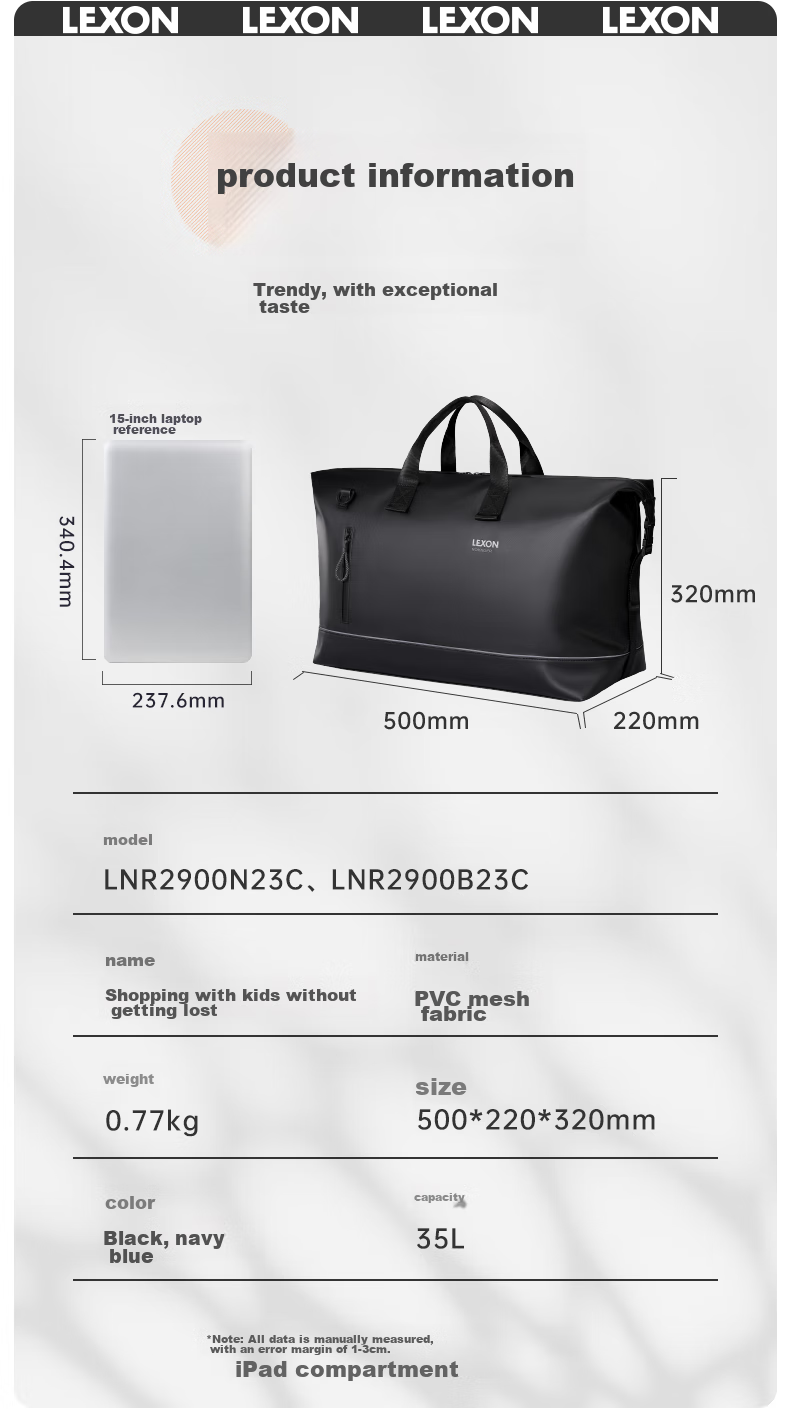 LEXON LEXON Travel Bag, Men's Handbag, Luggage Bag, Gym Bag, Large Capacity Business Travel Bag 10