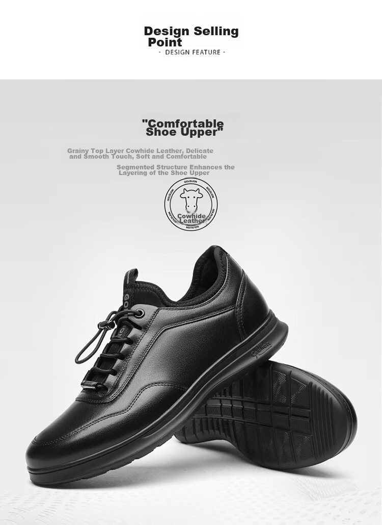 Goldlion Men's Shoes, Business Casual Shoes, Fashionable Comfortable Soft Elastic Band Leather Shoes G539410008AAA with Lining, Size 41 8
