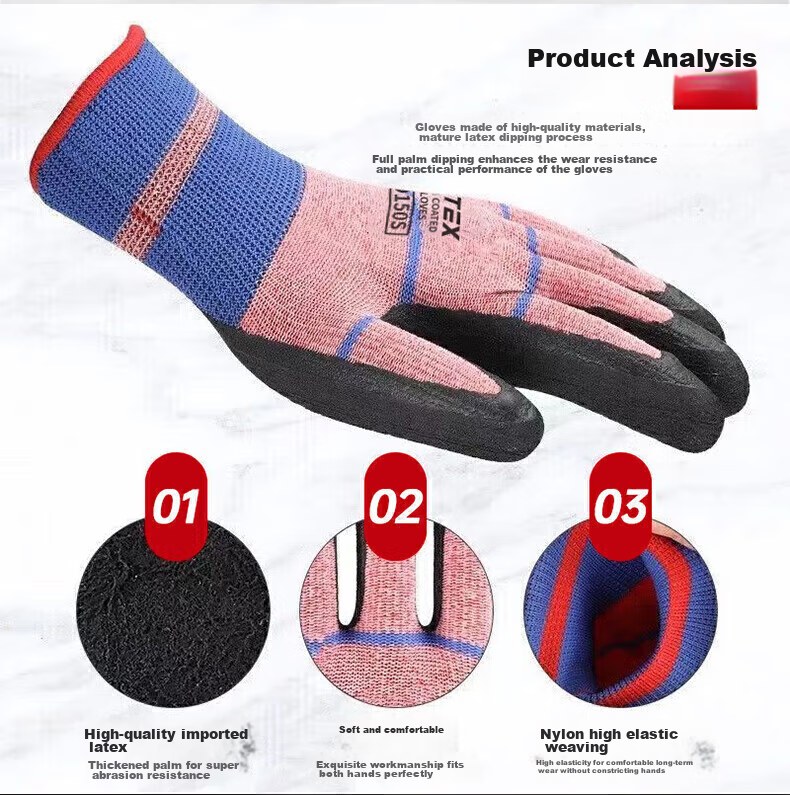SHENGLI Work Gloves, Gardening Gloves, Wear-Resistant, Non-Slip, Thin, Latex-Coated, Highly Elastic, Breathable Rubber Gloves, for Handling And Work, ND150S, 12 Pairs 20