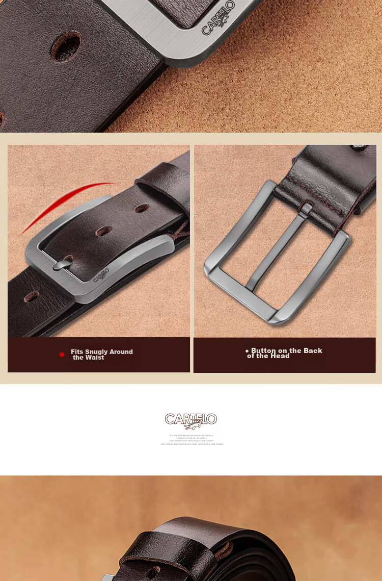 CARTELO Men's Leather Belt, Fashionable Vintage Top-Grain Cowhide Pin Buckle Waistband, Business Trouser Belt, Gift for Boyfriend 5