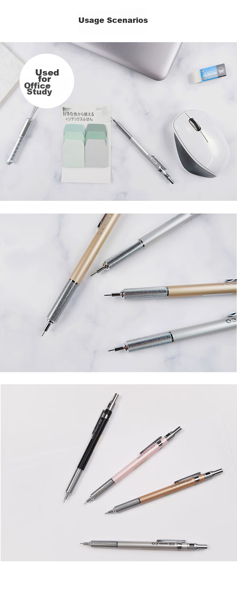 SAKURA Double-Knocking Mechanical Pencil, 0.5mm Lead Tip, Extendable, for Primary And Secondary School Students, Writing, Drawing, Sketching, Quick-Drawing, Durable Pencil, Deep Blue 9