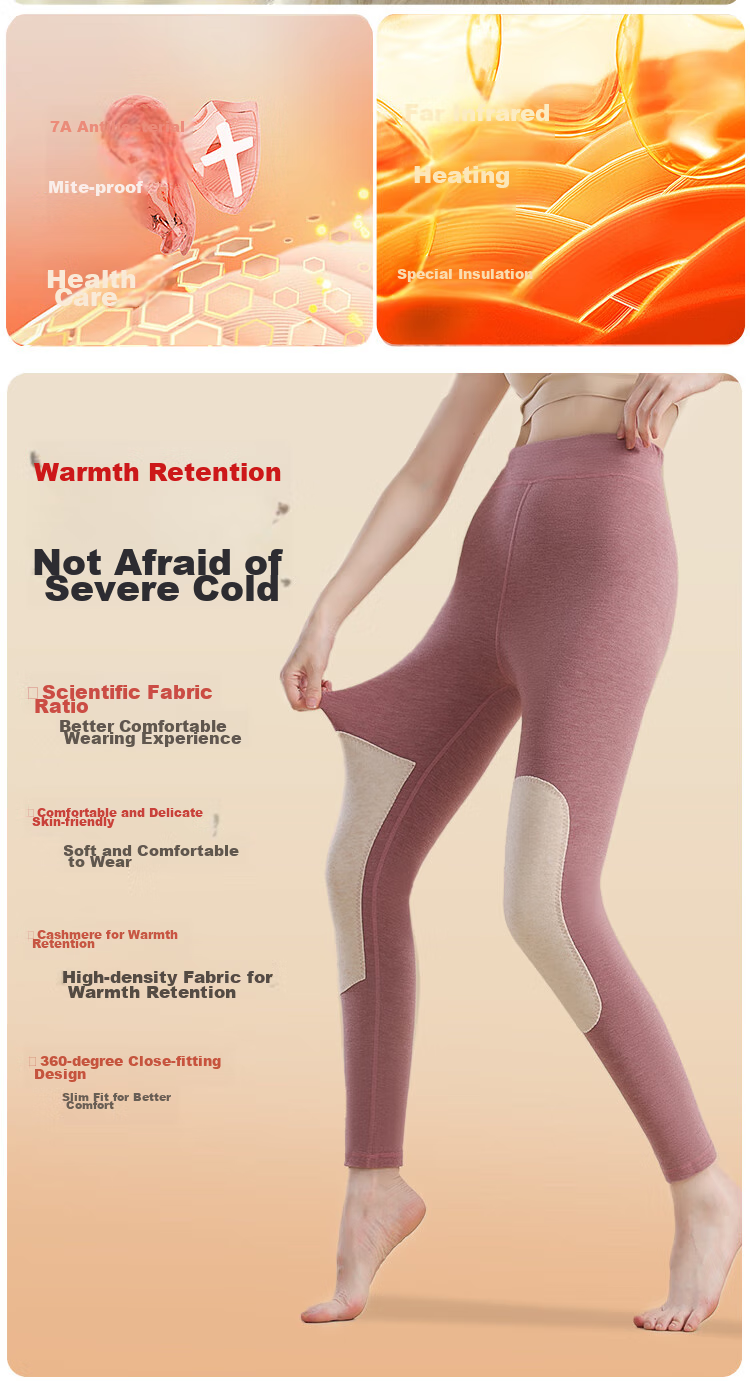 MiiOW Cashmere Silk Women's Autumn Long Johns with Knee Patches, Warm Leggings, Slim-Fit Base Layer Pants, New for 2025, Pink, 2XL 3