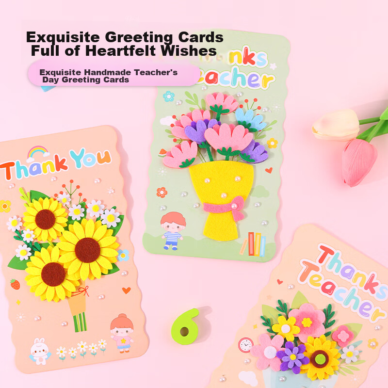 BOJIAO 3D Greeting Card DIY Handmade Material Kit, High-End Feel Handheld Creative Bouquet Preserved Flowers, Blessing Card, Teacher's Day Gift for Teachers And Students' Day Present