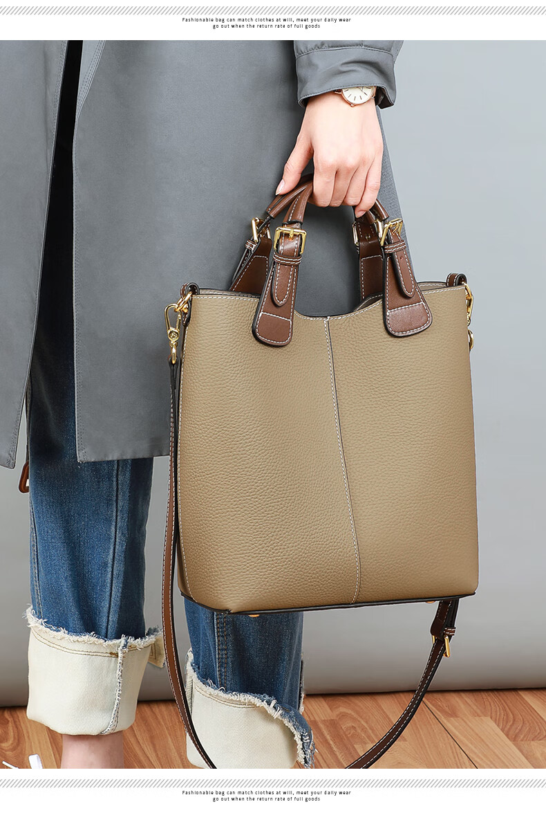 Viney Leather Handbag, Large Capacity Bucket Bag for Women, Luxury Tote Bag, Practical Birthday And Mother's Day Gift for Mom 4