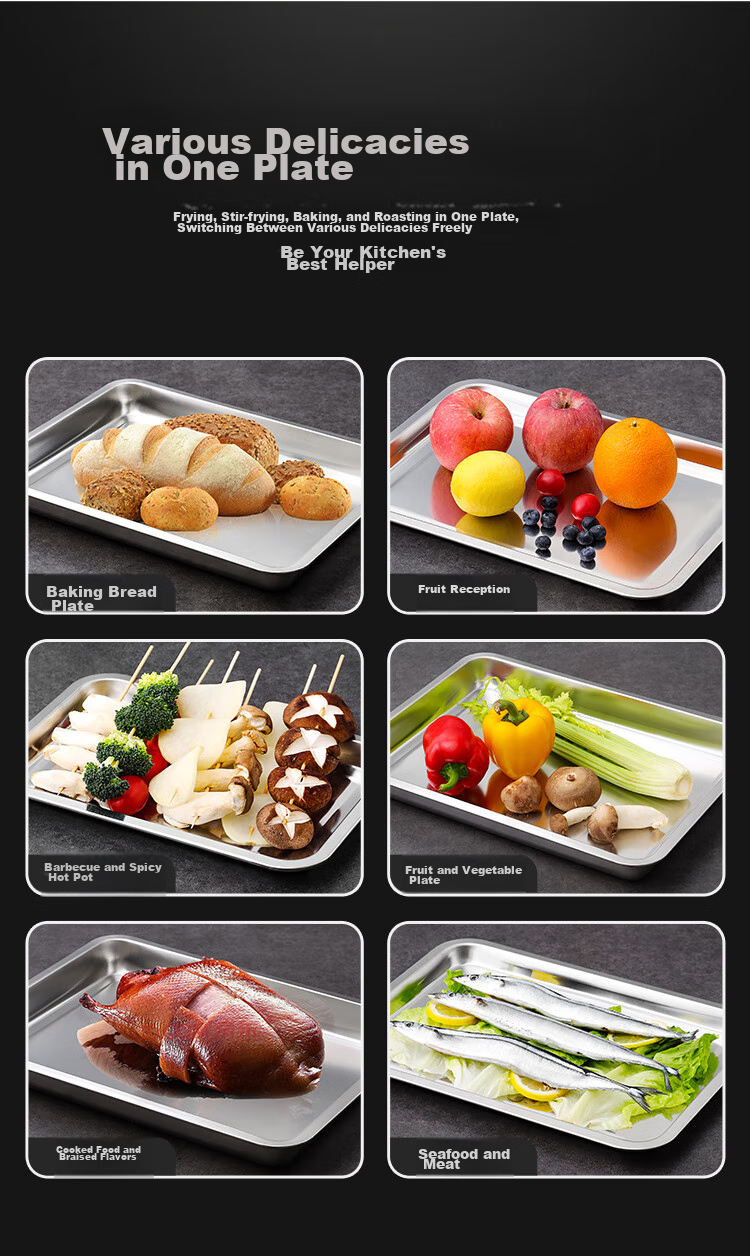 MAXCOOK 304 Stainless Steel Square Plate, Deep Square Tray, Rectangular Serving Tray, Barbecue Grilling Tray 29cm MCFT6548 3