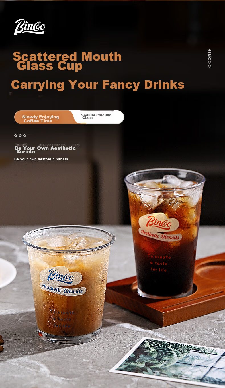 Bincoo Glass Coffee Cup, Iced Americano Cup, Dirty Ice Latte Cup, Cold Drink Summer Ins Transparent Cup, Can Be Placed in Dishwasher 2