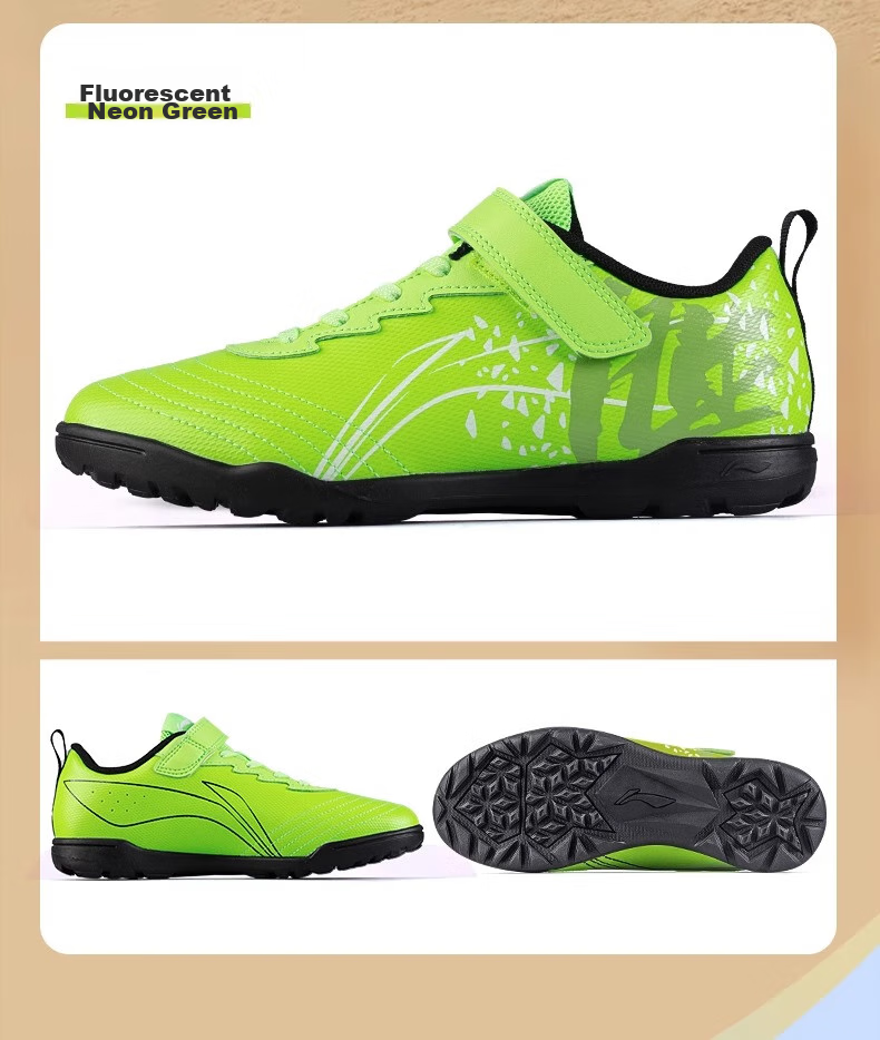 Li-Ning Soccer Shoes for Children And Students, Molded Studs, Ages 6-12, Velcro, Boys' Big Kids Elementary School Students Professional Competition Soccer Shoes, Size 31 25