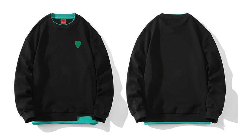 Chaersitaoxin Crew Neck Sweatshirt, Unisex Couple Matching Style, Long Sleeve, Solid Color, Simple Loose Fit, Faux Two-Piece Knit Top, Black, L 24
