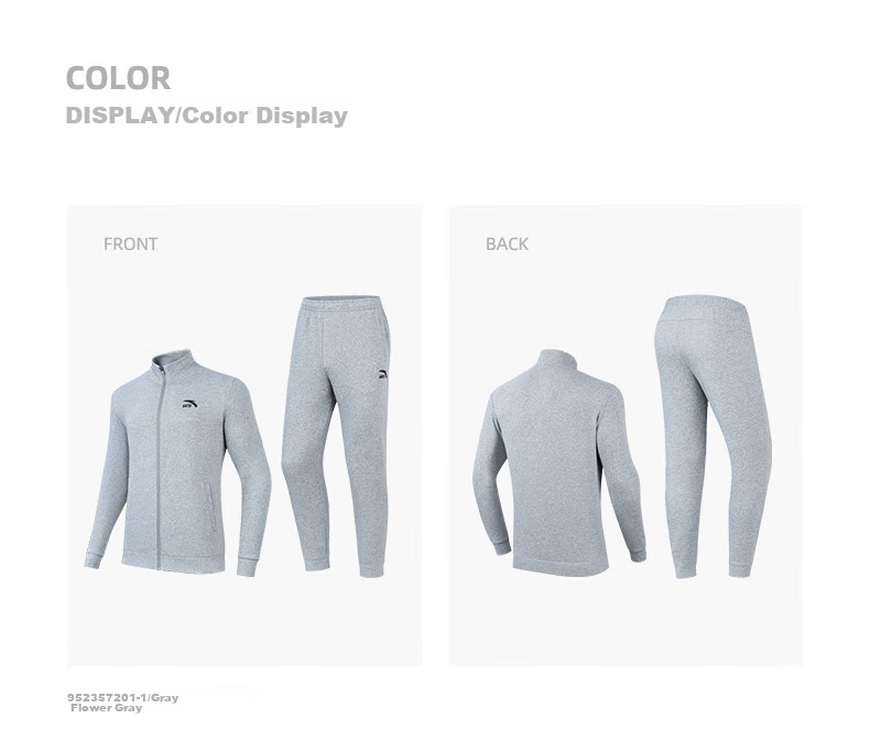Anta Men's Fleece-Lined Sports Set Spring Windproof Stand Collar Zip-Up Jacket and Pants Sportswear Casual Pants 24