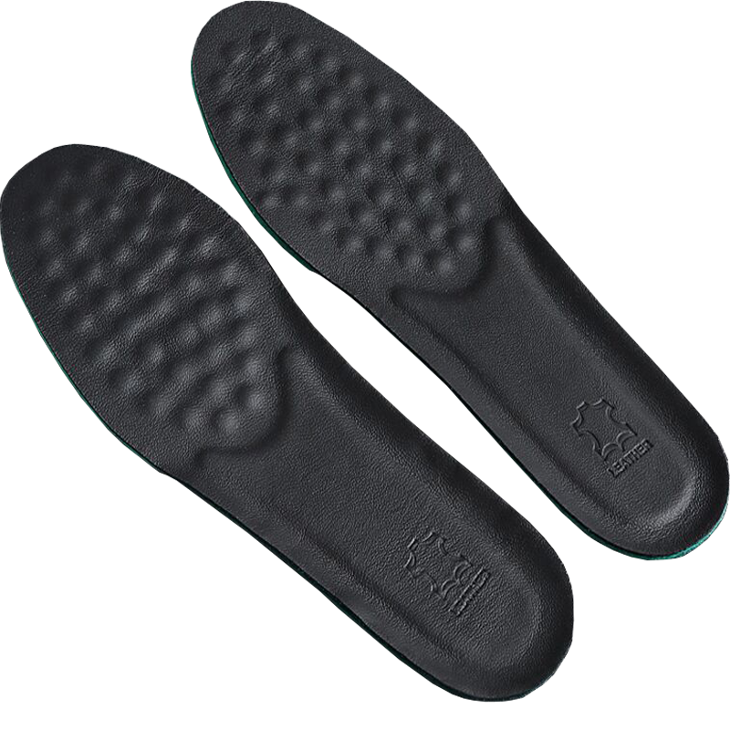 Maigaole 2 Pairs Leather Shoes Insoles for Men, Sweat-Absorbing Breathable Thickened Soft Shock-Absorbing Board Shoes Insoles, Black Cowhide Size 43-44