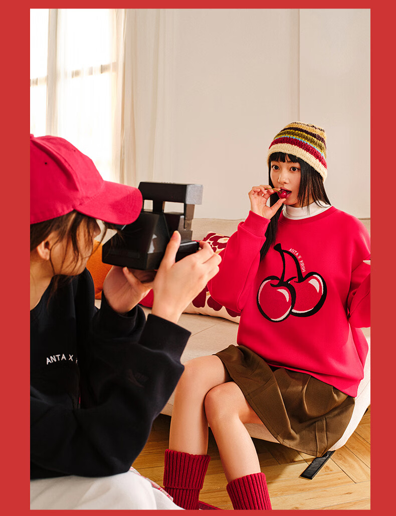 ANTA ×kirsh Collaboration | Cherry Round Neck Pullover Sweatshirt for Women, New Autumn Trendy Sports Top 3
