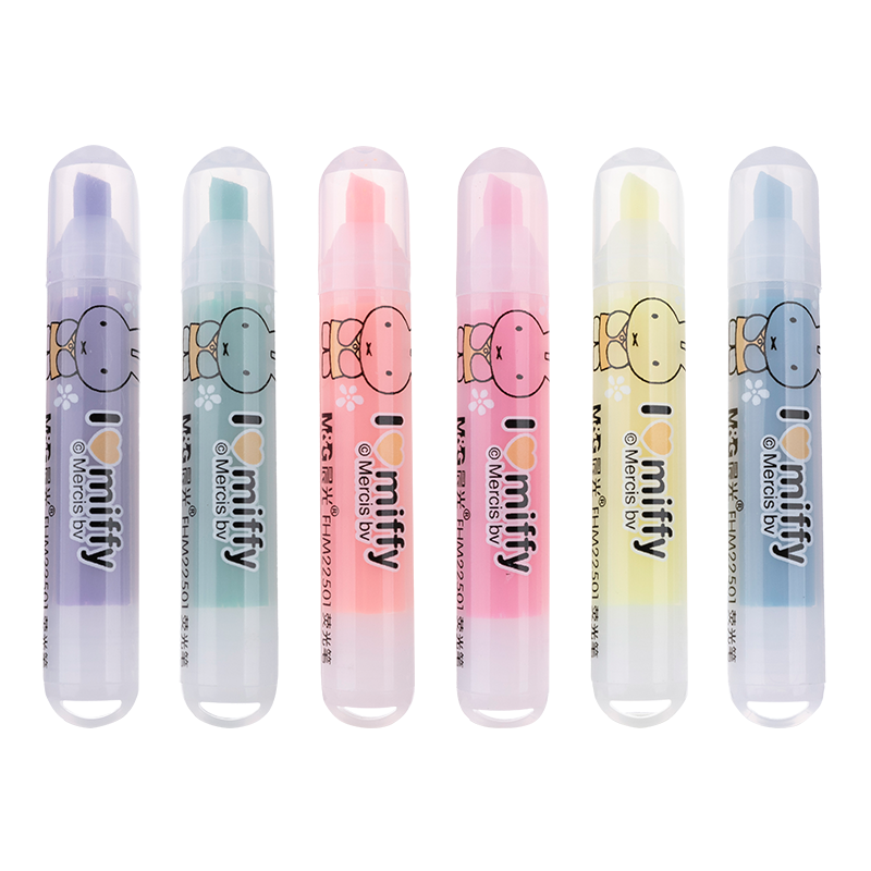 M&G Stationery Single-Head Highlighter, Cute Marker Pen, Student Back-To Eye-Catching Highlighting Pen, Portable Journal Drawing Pen, Miffy 6 Colors/bag FHM22501