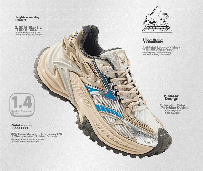 OGR Rattler Series Jogging Dad Shoes, Breathable for Men And Women, Suitable for Summer And All Seasons, Casual Sports Height-Increasing Shoes 5