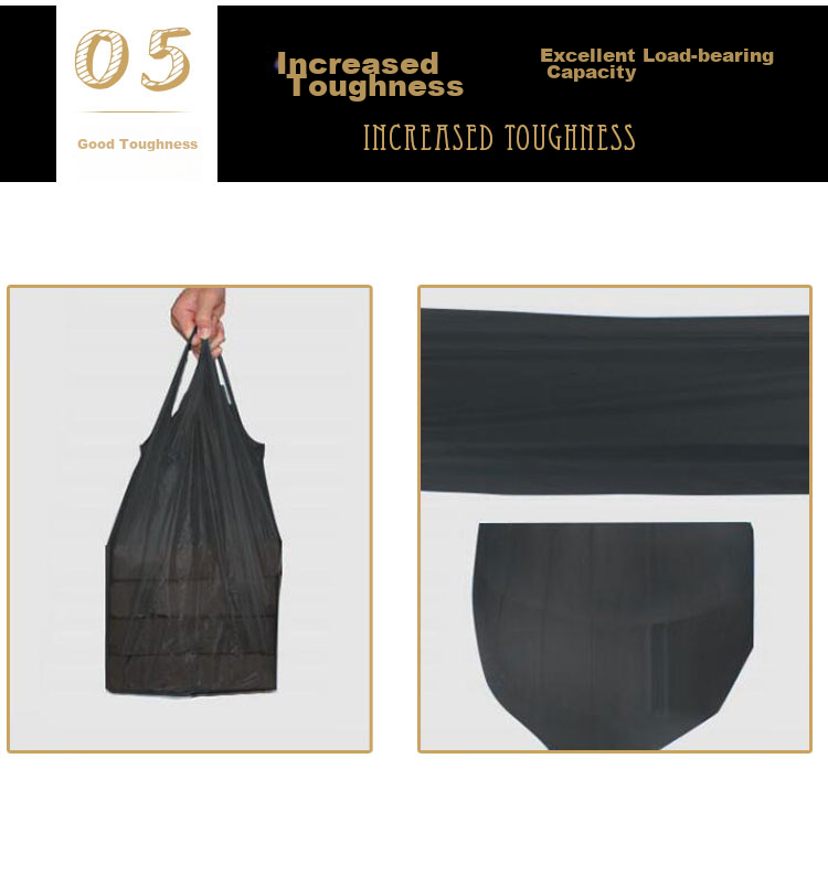 Lide Vest-Style Garbage Bags, Black, 50*60cm, 90 Pieces, Single-Sided, 1.2 Microns Thick, Large Size, Biodegradable Trash Bags 10