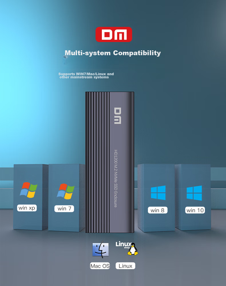 DM M.2 NVMe External Hard Drive Enclosure, Type-C 3.2 Interface, SSD Solid State Drive, Laptop M2 External Aluminum Alloy Enclosure, HD1200 8