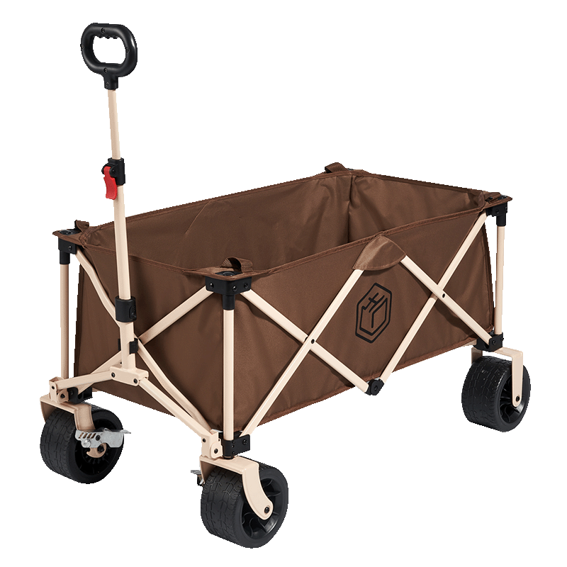 JD Original Compact Tank Wheel Outdoor Camping Cart Folding Trolley Campsite Car Picnic Vending Equipment with Dual Brakes, Dark Coffee Color