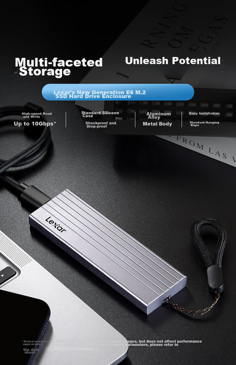 Lexar M.2 NVMe/SATA Dual-Protocol Portable Hard Drive Enclosure with Type-C Transfer, Compatible with Laptops And Apple 17-Inch External SSD Hard Drive Enclosure, Metal Heat Dissipatio 1