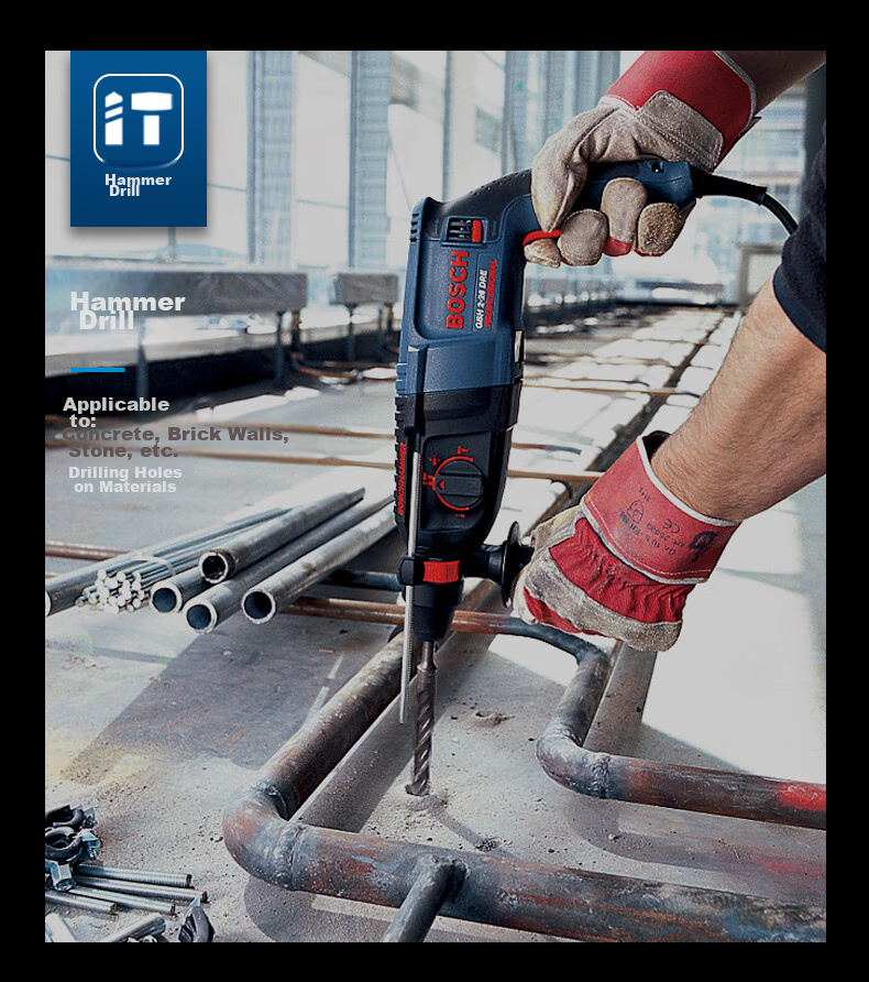 BOSCH Electric Hammer, Drill, Pick, Flat Drill, Chisel, Impact Reversing Four-Hole Electric Hammer Tool Box, 830W Plug-In GBH2-26 7