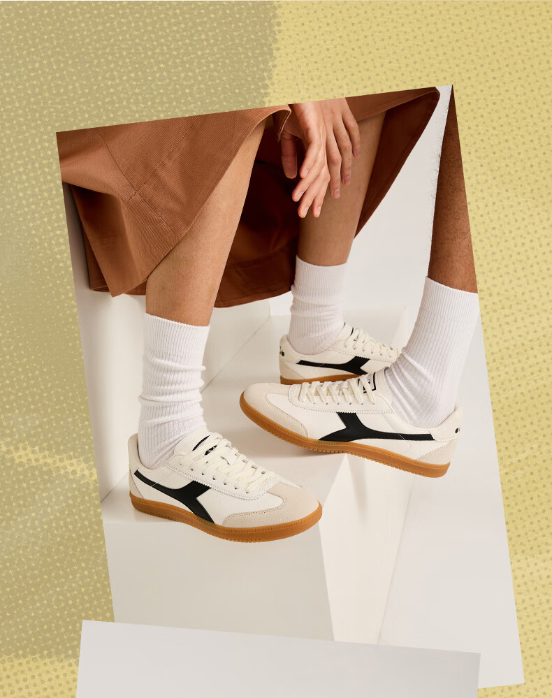 Diadora Saunter EC Unisex Casual Sneakers Small Fit, Recommend Half Size Up Beige/Red 36 7