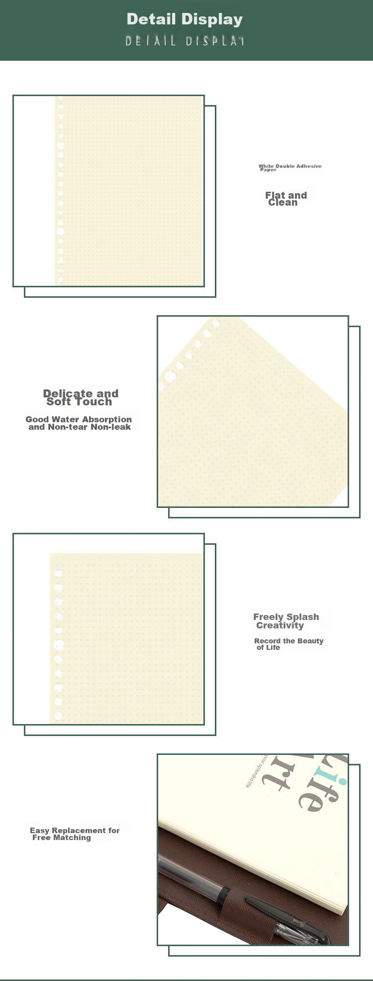 TANGO A5 Loose-Leaf Refill Paper with Grid Pattern, Study And Time Management Planner, Journal, Doodle Pad with Stamps, Universal 20-Hole Detachable Replacement Pages, 60 Sheets 5