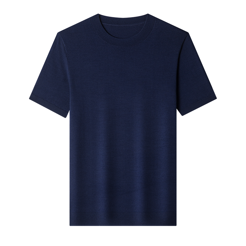Hengyuanxiang Washable Fine Worsted Wool Sweater for Men, Thin Round Neck Short Sleeve Knitted T-Shirt Pullover, Coffee Color, Size 180