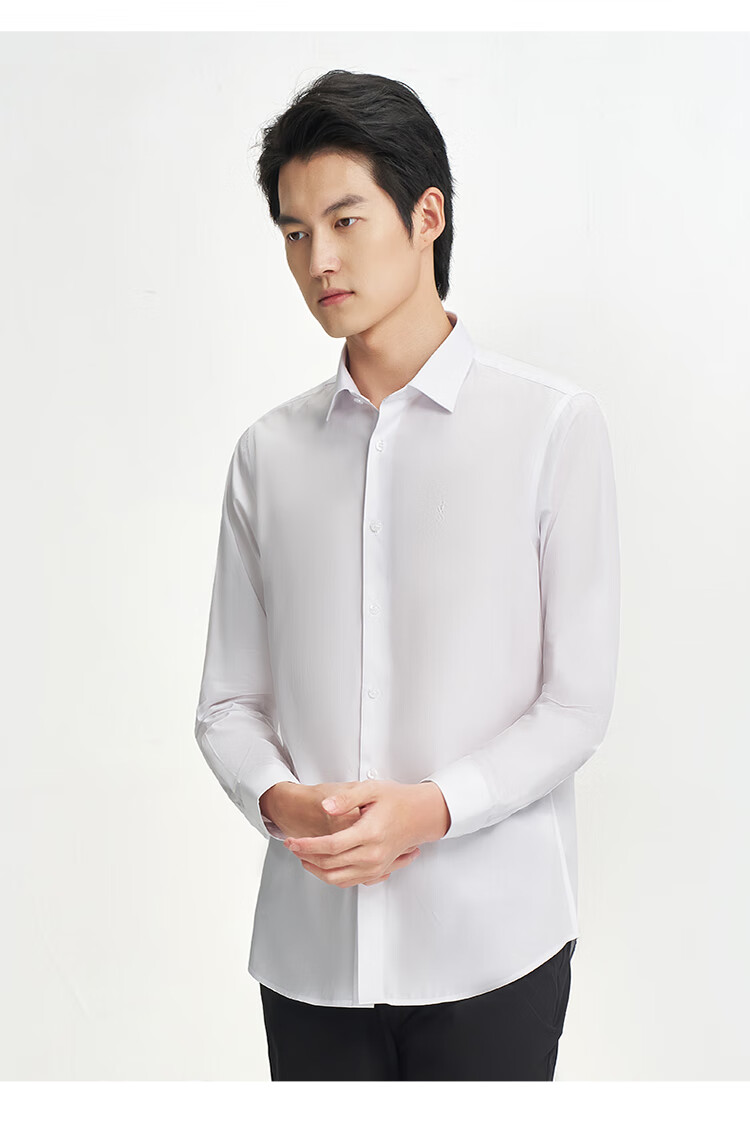 TRIES [Celebrity Style] Men's Long-Sleeve Shirt, Solid Color Business Style for All Seasons, Multi-Color Spring And Autumn Embroidered Work Shirt 14