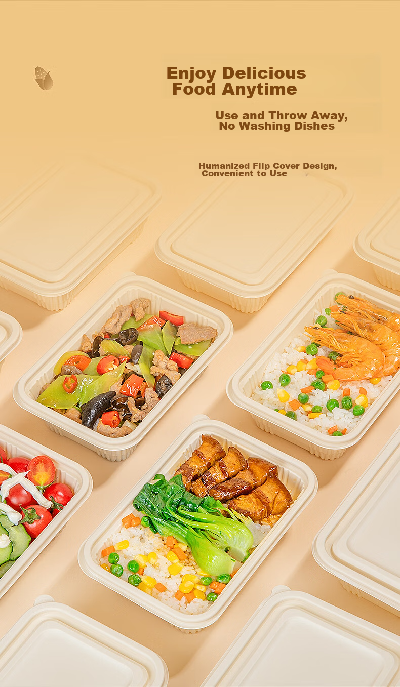 Temeiju Disposable Food Containers, Eco-Friendly Picnic Boxes, 20 Sets, 1150ml with Lids, Takeout Boxes, Corn Starch Containers, Microwave Safe 10