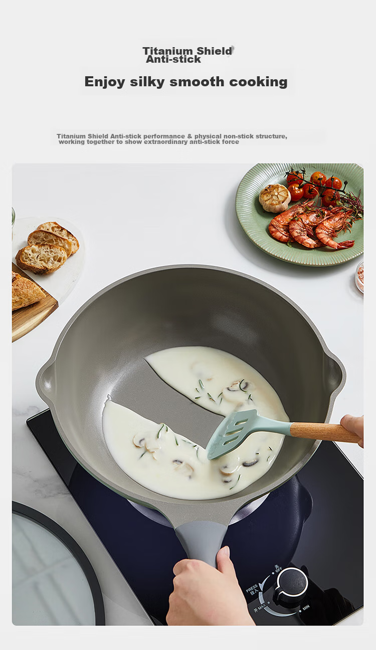 COOKER KING Ceramic Wok with Titanium Coating, Zero Fluorine Non-Stick Pan, Micro-Pressure Non-Stick Flat Bottom Wok, 32cm 3