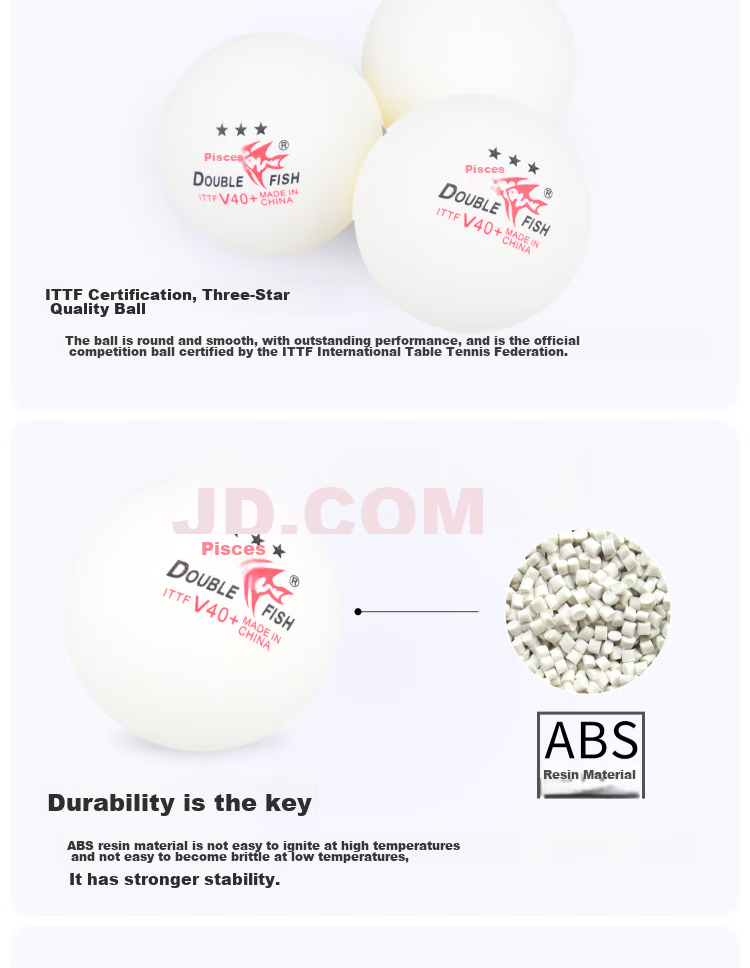 DOUBLE FISH Table Tennis Balls 3-Star Flying V40+ New Material ABS 3-Star Professional Match Balls White 10-Pack 11