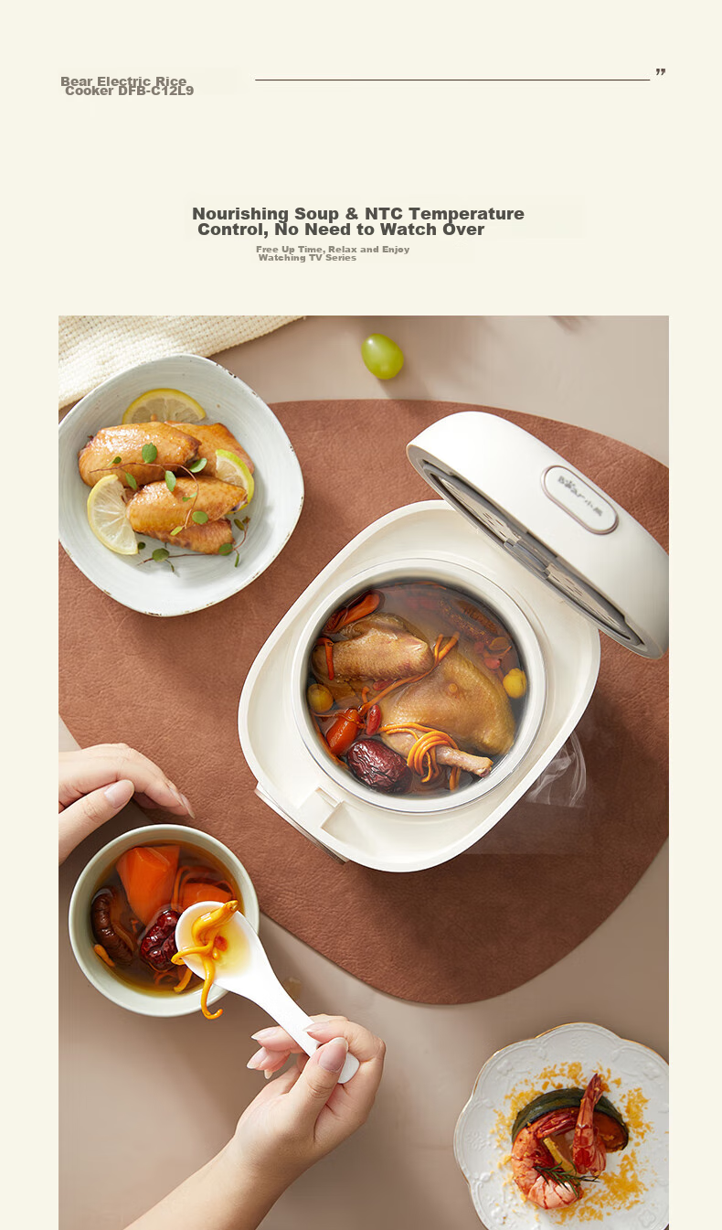 Bear Rice Cooker, Compact 1.2L Mini Capacity, for Single Person Or Home Use, Dormitory for 1-2 People, Multifunctional Smart Reservation Timer, for Soup And Porridge Cooking, Rice Cooker DFB-C12L9 14