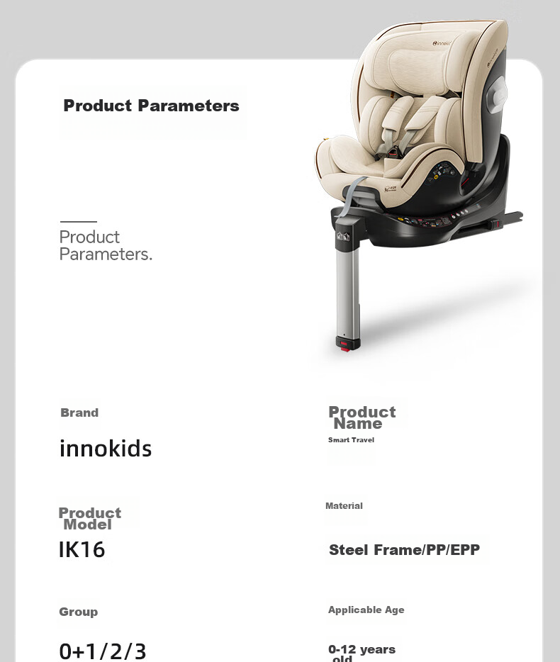 Innokids Child Safety Car Seat, Suitable for Ages 0-4 Ventilated And Heated, 360° Rotation, I-Size Certified, IK16N Black 32