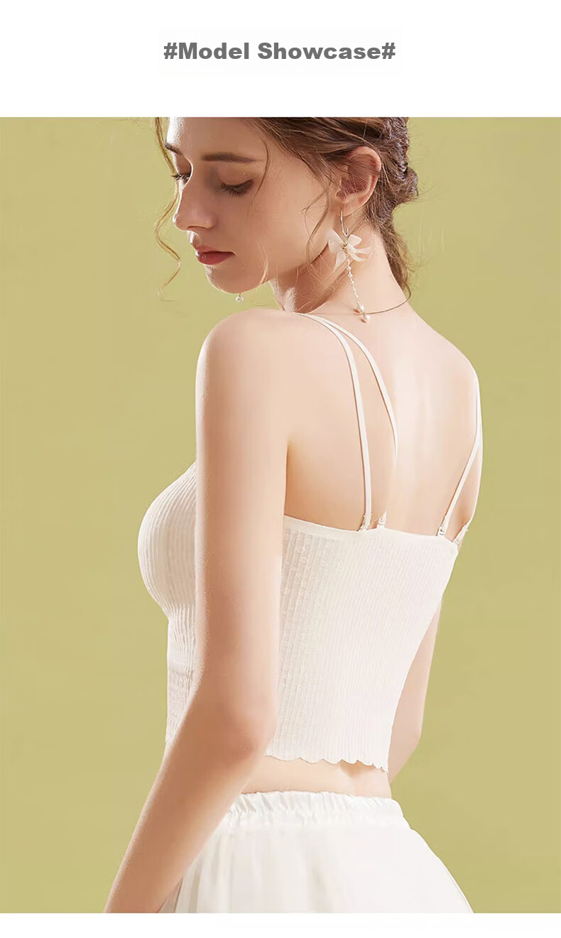 FitonTon Women's Camisole Tank Top with Built-In Bra Pads, Lace Thin Straps, Side Support, Inner Wear Or Outer Wear, Backless Bra, White 16
