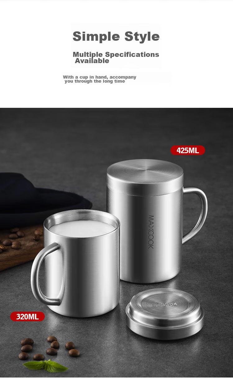 MAXCOOK 304 Stainless Steel Water Cup with Lid, Double-Layer Mug for Office, Tea Brewing And Drinking, Home Use Cup, 400ml 3