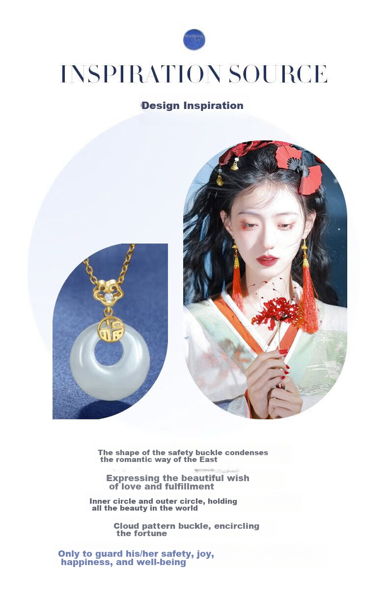 Dijing Peace Buckle Sterling Silver Necklace for Women with Hetian Jade Pendant, Elegant High-End Jade Pendant, Thoughtful Practical Birthday Gift for Wife 2