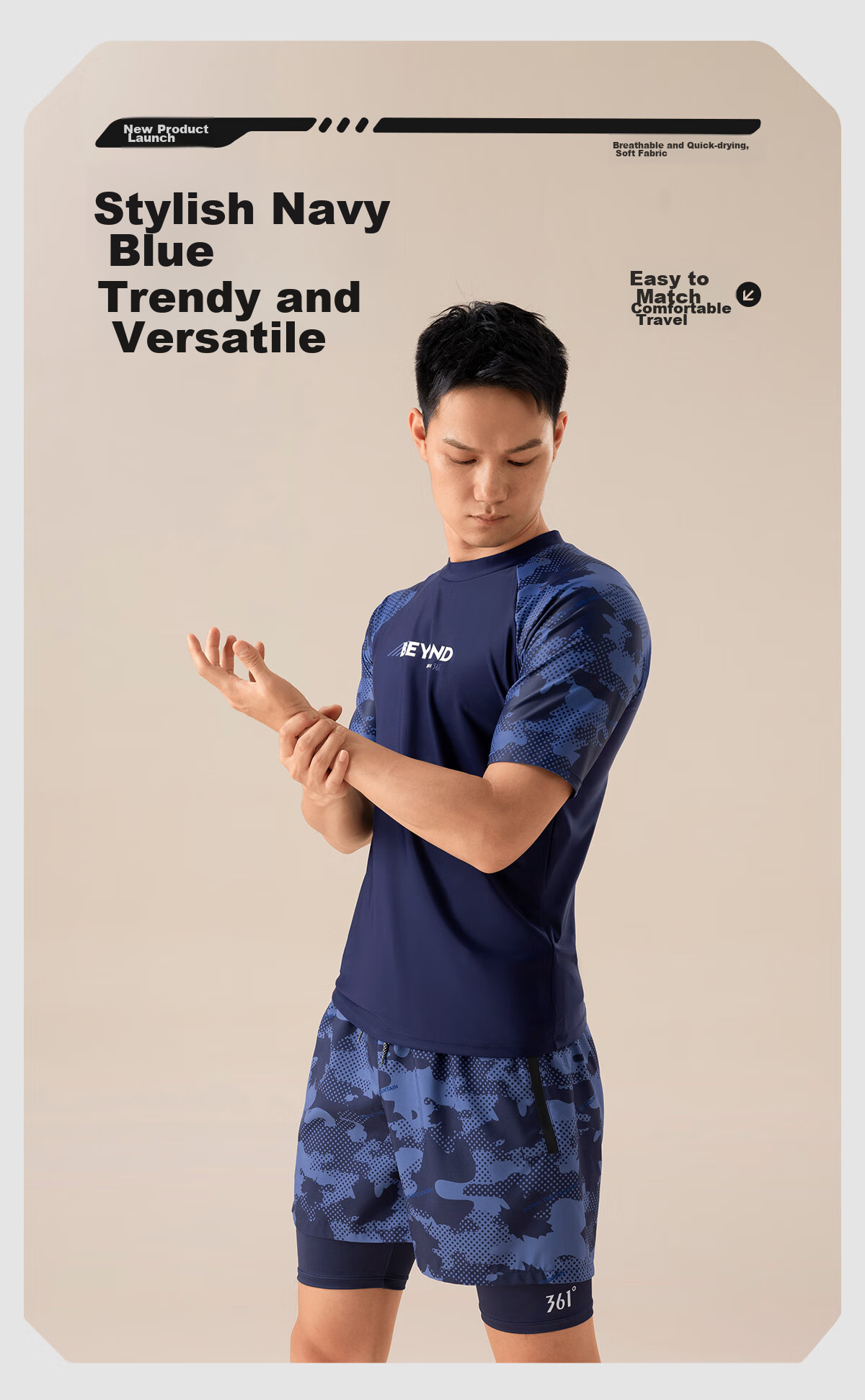 361° Men's Swimwear Set, 2-Piece Swimsuit, Full-Body Professional Sports Square-Leg Double-Layered Shorts, Swimming Equipment 6