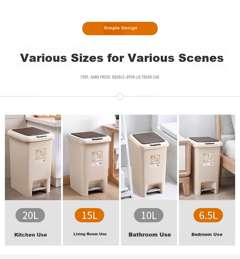 Jieshibao 20L Large Press-Covered Slim Trash Can for Bathroom, Kitchen, Bedroom, Living Room, Popular Household Bin 8