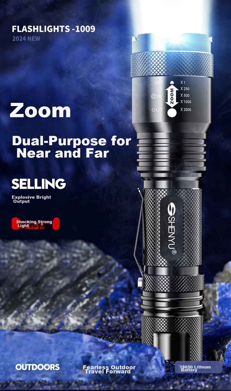 SHENYU Flashlight, High-Power Handheld Torch, Compact Mini Zoomable Long-Range Ultra-Durable Super Bright Outdoor Cycling Light 1