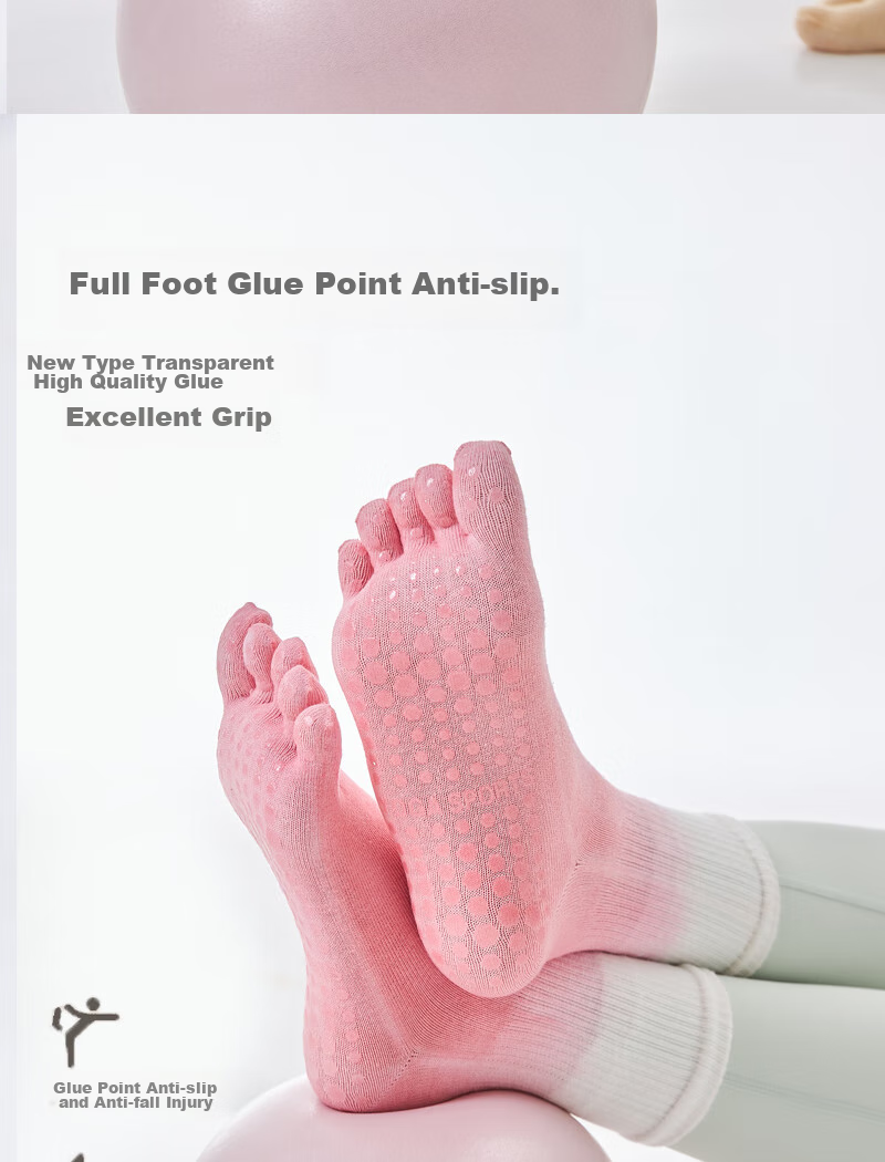 XUEXIMAN Gradient Yoga Socks for Women, Professional Non-Slip Mid-Calf Five-Toe Socks, Pilates Socks, Summer Aerobics Sports Socks 6