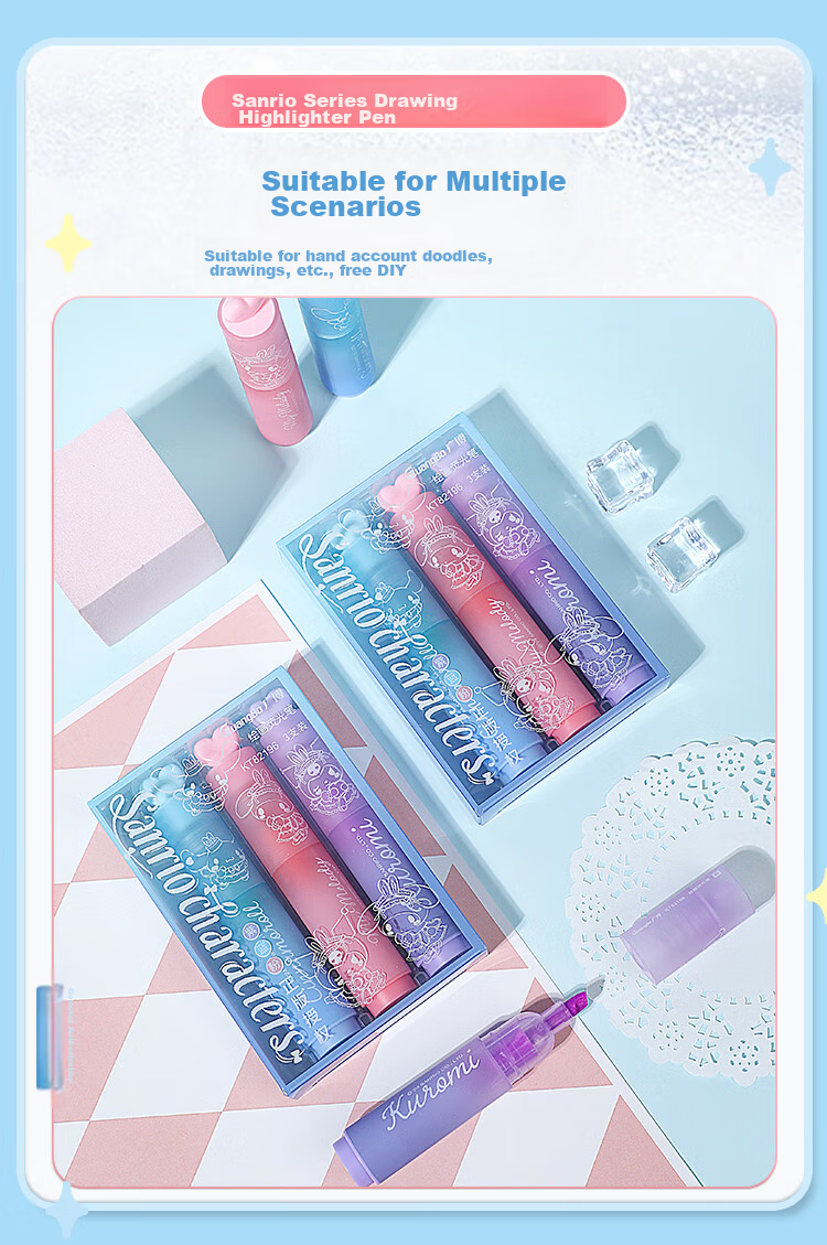 GuangBo & Sanrio Highlighters, Exam Review Marking Pens, Colorful Highlighters for Memorization, Office Markers, Journal Pens KT82196 10