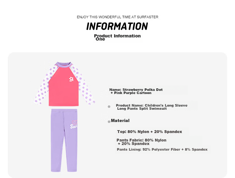 Sulang Children's Two-Piece Swimsuit with Long Sleeves And Pants, Sun Protection, for Girls And Older Children, Strawberry Cartoon Design [Pants] Size 100 8