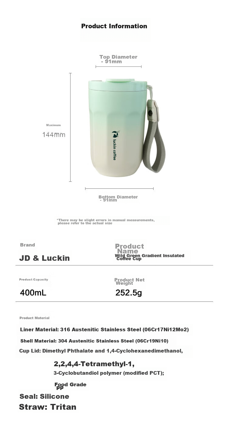 JD Original Insulated Mug, Portable Coffee Cup for Men And Women, Stainless Steel Water Bottle, Prairie Green, 400ml 11