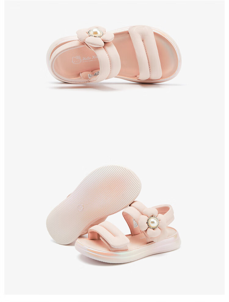 HELLOKITTY Girls' Sandals, Summer Princess Flower Style with Single Strap, Trendy Open-Toe Beach Sandals, 6823 Pink, Size 32 7