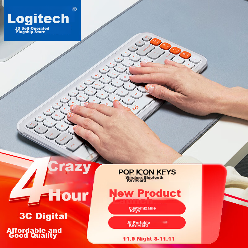 Logitech POP ICON KEYS Bubble Keyboard, Bluetooth Office Keyboard, Wireless Keyboard, AI Portable Keyboard, Laptop Keyboard, White, 85 Keys