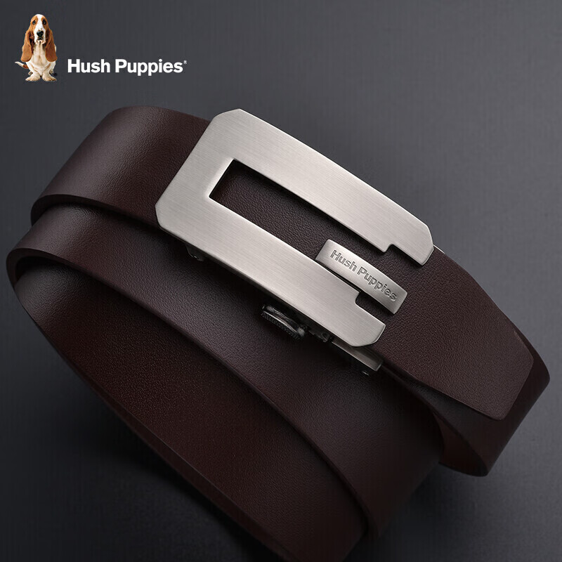 Hush Puppies Leather Belt for Men, Genuine Cowhide Automatic Buckle, Fashionable Business Trendy Birthday Gift for Boyfriend Or Father
