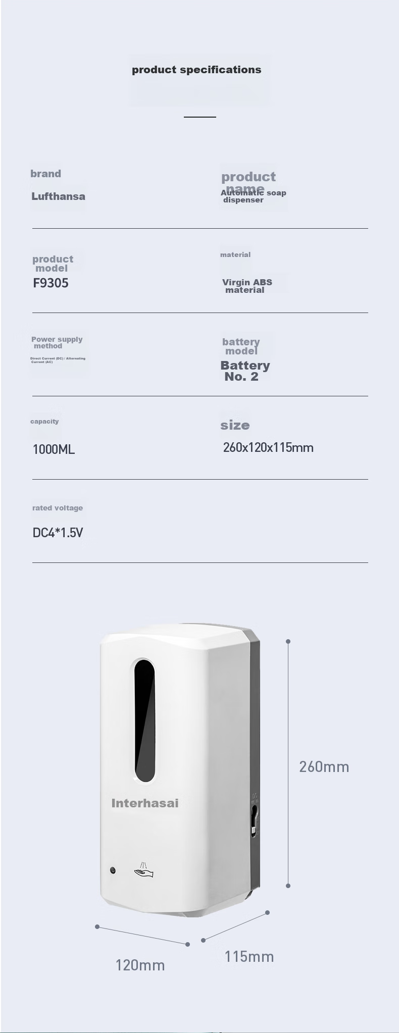 Interhasa! F9305 Automatic Soap Dispenser, Wall-Mounted Hand Soap Machine, Bathroom Soap Liquid Box 10