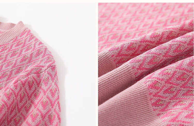 Dme [Dopamine Outfit] Summer New Girly Round Neck Diamond Pattern Knit Sweater, Golden Thread Jacquard Knitted Top for Wome 8
